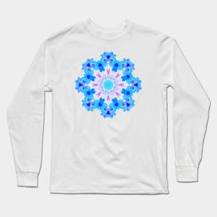 Flower Mandala Violet Blue Watercolor Floral Art Long Sleeve T-Shirt